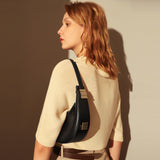 Structured Black Leather Crescent Moon Shoulder Bag - Black