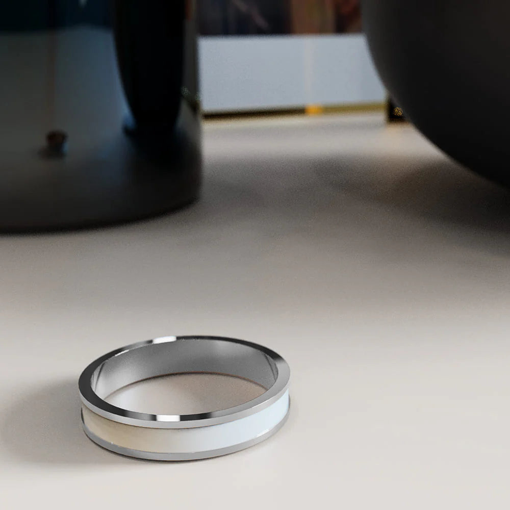 Bullion Gold Ceres Timeless Ring White Enamel Ring in Silver