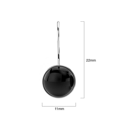 Solid 925 Sterling Silver Black Onyx Earrings Round Cabochon