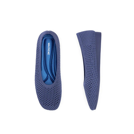 Heart Mesh Knit Square Toe Wedge Flats - Navy