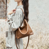 Nalandu Vintage Leather Slouchy Tote Bag - Brown
