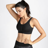 Full Length Zip Front Wireless Racerback Sports Bra - Black