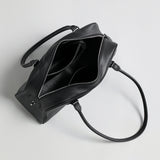 Pebbled Leather Bowling Bag with Padlock Detail - Black