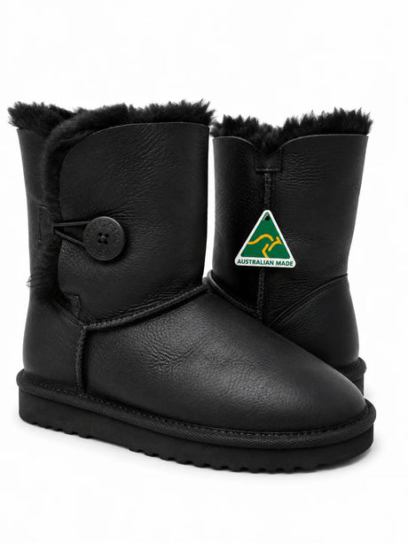 Australian Leather Ugg 1Button Leather - Black - AU6
