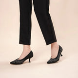 Enchanted Butterfly Pointed Toe Kitten Heels - Black