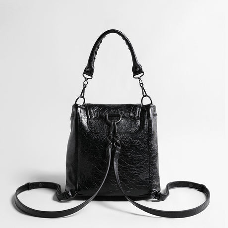 Crinkled Oil-Wax Leather Biker Backpack – Convertible Leather Bag