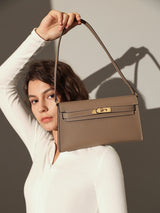 Camille Palm-Grain Calfskin Shoulder Bag - Taupe