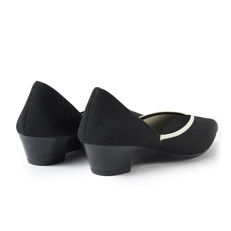 Minimalist Heart Heel Pointed Toe Knit Flats - Black