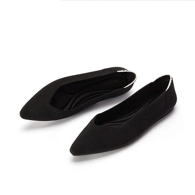 Comfortable Woven Pointed Toe Work Flats - Black