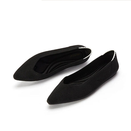 Comfortable Woven Pointed Toe Work Flats - Black