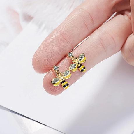 Golden Honey Bee Dangle Earrings