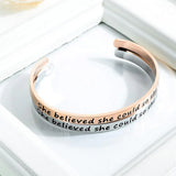 Bullion Gold Inspirational Inscription Cuff Bangle in Rose Gold Layered Steel Jewellery