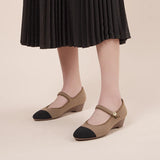 Vintage Tweed Low Heel Mary Jane Shoes - Mocha