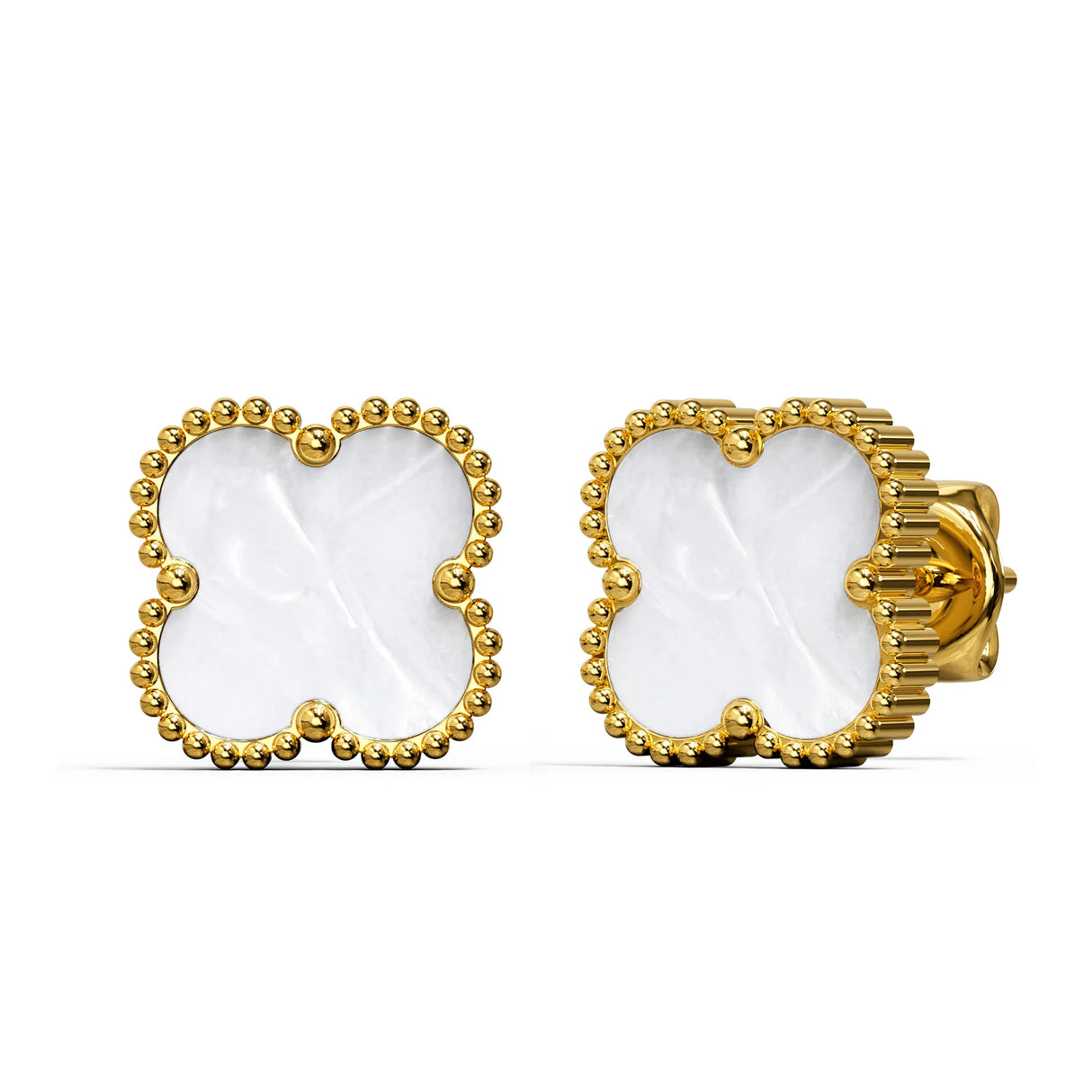 Bullion Gold White Clover Stud Earrings