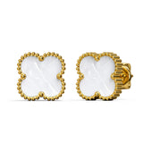 Bullion Gold White Clover Stud Earrings