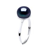 Ring Button Freshwater Pearl Black Sterling Silver 9-10mm