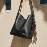 Nalandu Vintage Leather Large Capacity Tote Bag - Black
