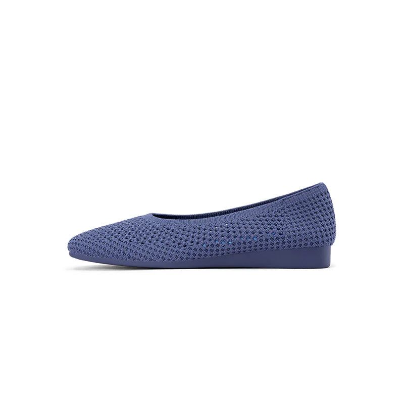 Heart Mesh Knit Square Toe Wedge Flats - Navy