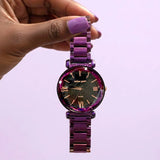 Bullion Gold Bullion Gold Romish Watch Embellished with Glittering Crystals - Purple and Black