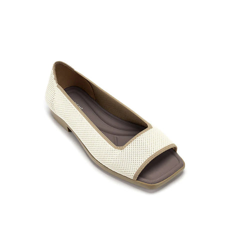 Colorblock Peep Toe Knit Flats - Ivory