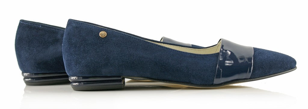 Bosccolo Womens Ballerina Pas - Navy Blue Suede/Lacquered