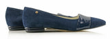 Bosccolo Womens Ballerina Pas - Navy Blue Suede/Lacquered