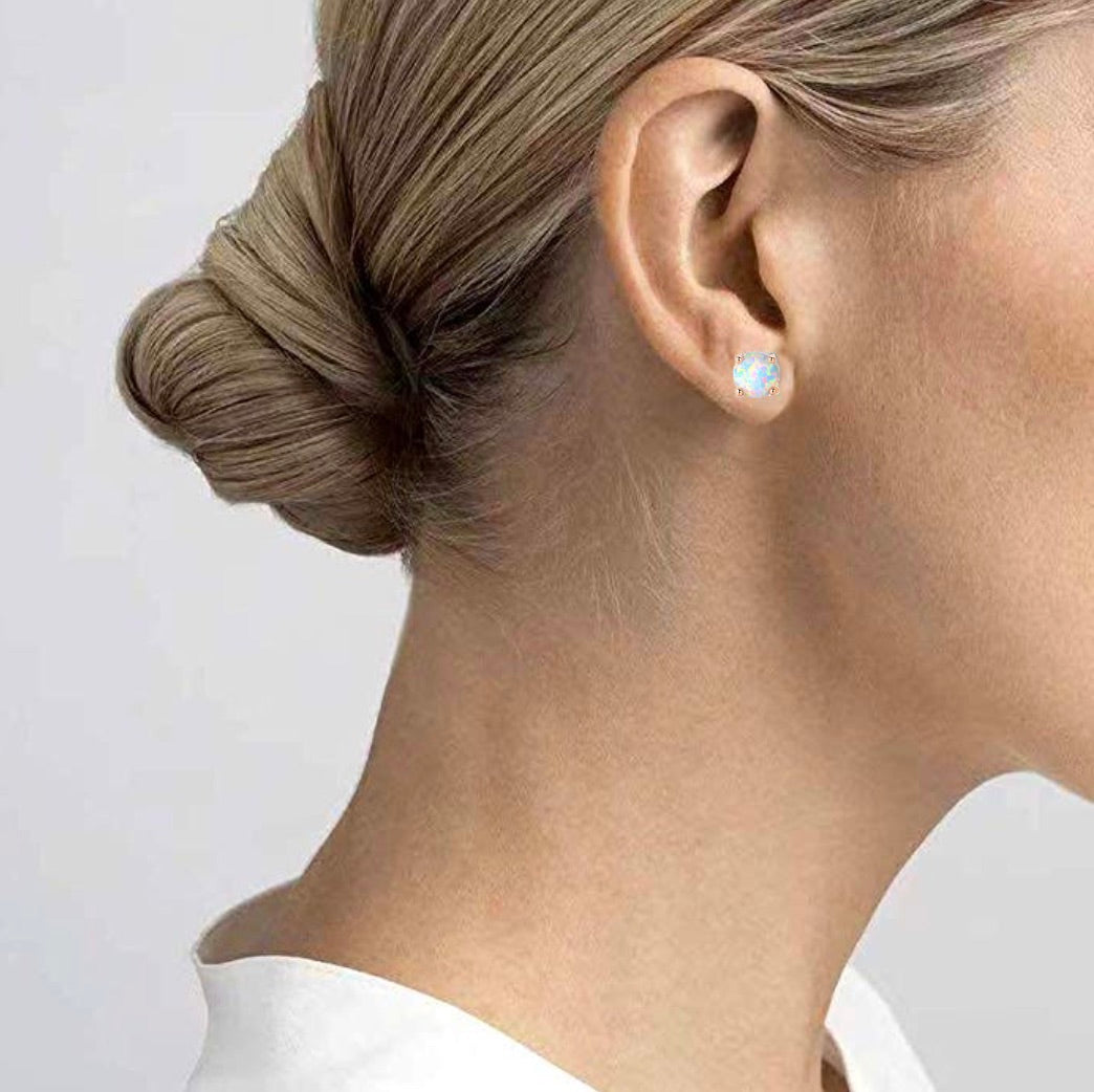 Liv Oliver 18K Rose Gold Plated White Opal Stud Earrings