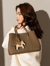 La Rochelle Pebbled Leather Top Handle Tote Bag - Taupe