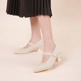 Vintage Pearl Strap Mary Jane Heels - Ivory