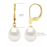 Earrings In Yellow Gold 375 and Real Cultured Freshwater Pearls Pear 9-10 mm - Natural Pearl White - Height Earrings 3 cm