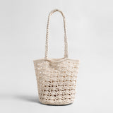 Hand-Crocheted Cotton Shell-Stitch Bucket Tote - Ivory