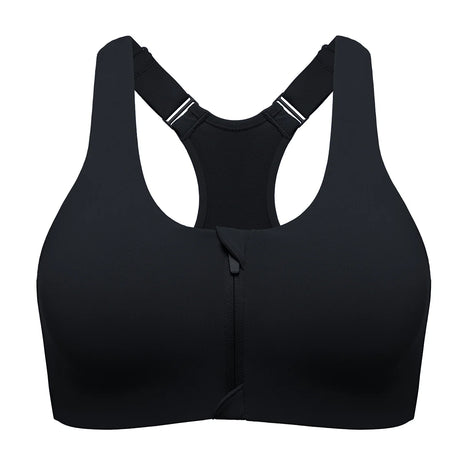 Power On Soft Padded High Impact Zip Front Sports Bra - Black