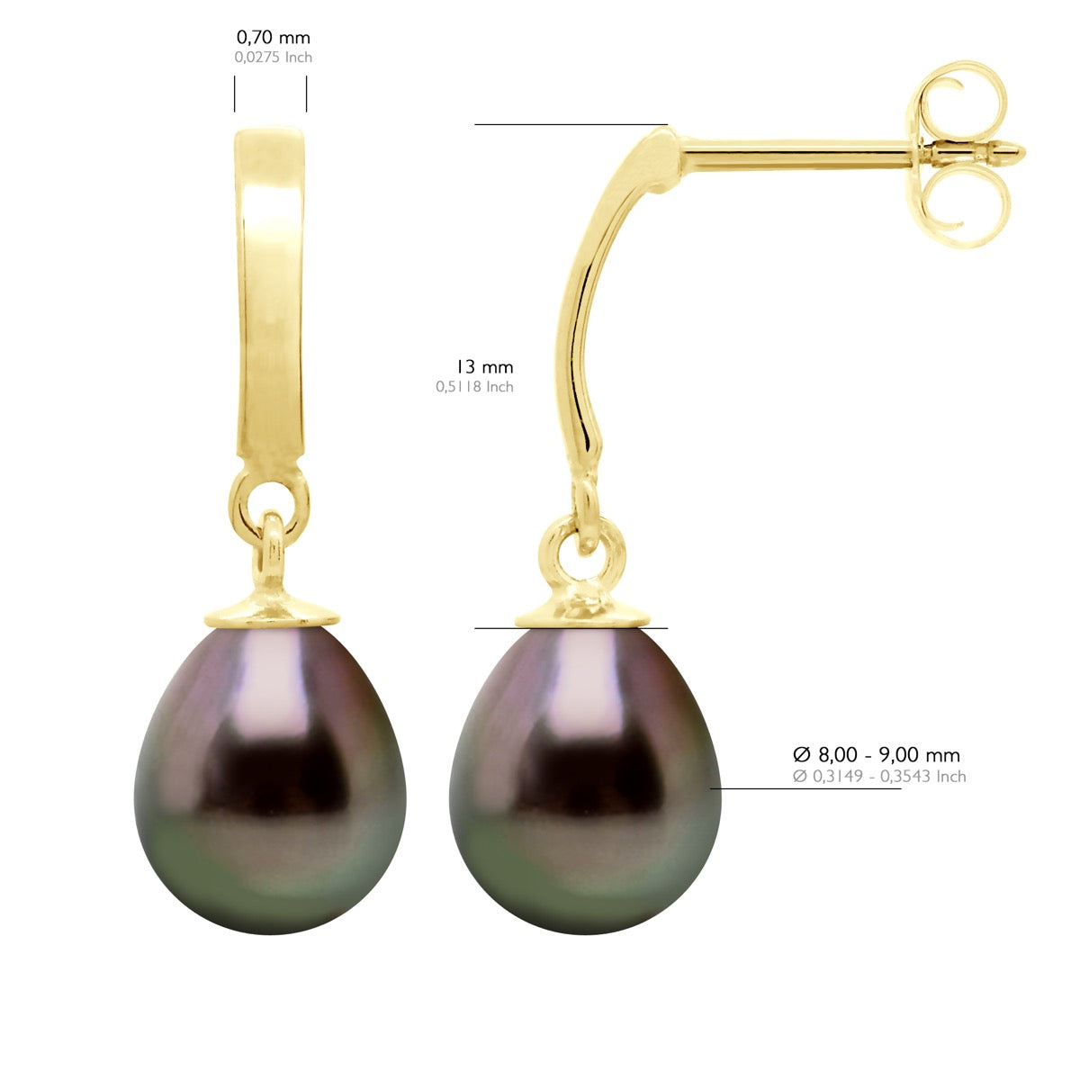 Earrings Prestige Articulated In Yellow Gold 375 and Real Cultured Tahiti Pearls 8-9 mm - Longueur 42 cm