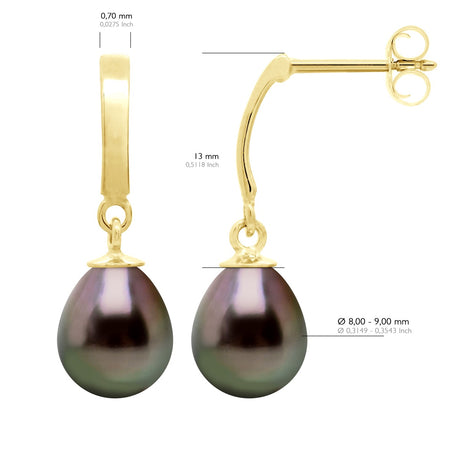 Earrings Prestige Articulated In Yellow Gold 375 and Real Cultured Tahiti Pearls 8-9 mm - Longueur 42 cm