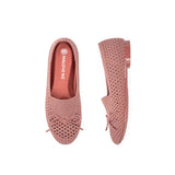 Bow Hollow Mesh Knit Round Toe Low Heel Flats - Coral