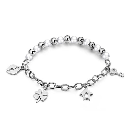 Bullion Gold Polished Charm Bracelet In White Gold