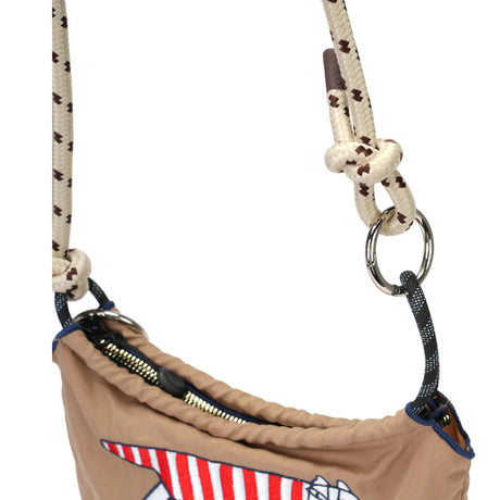 BAMEI Recycled Nylon Mini Crossbody Bag with Cat Print & Braided Rope Strap - Mocha