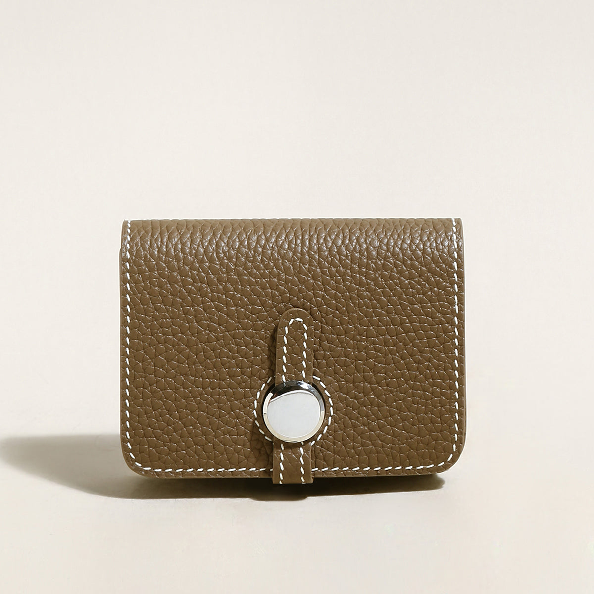 Slim Leather Wallet with Detachable Strap - Taupe