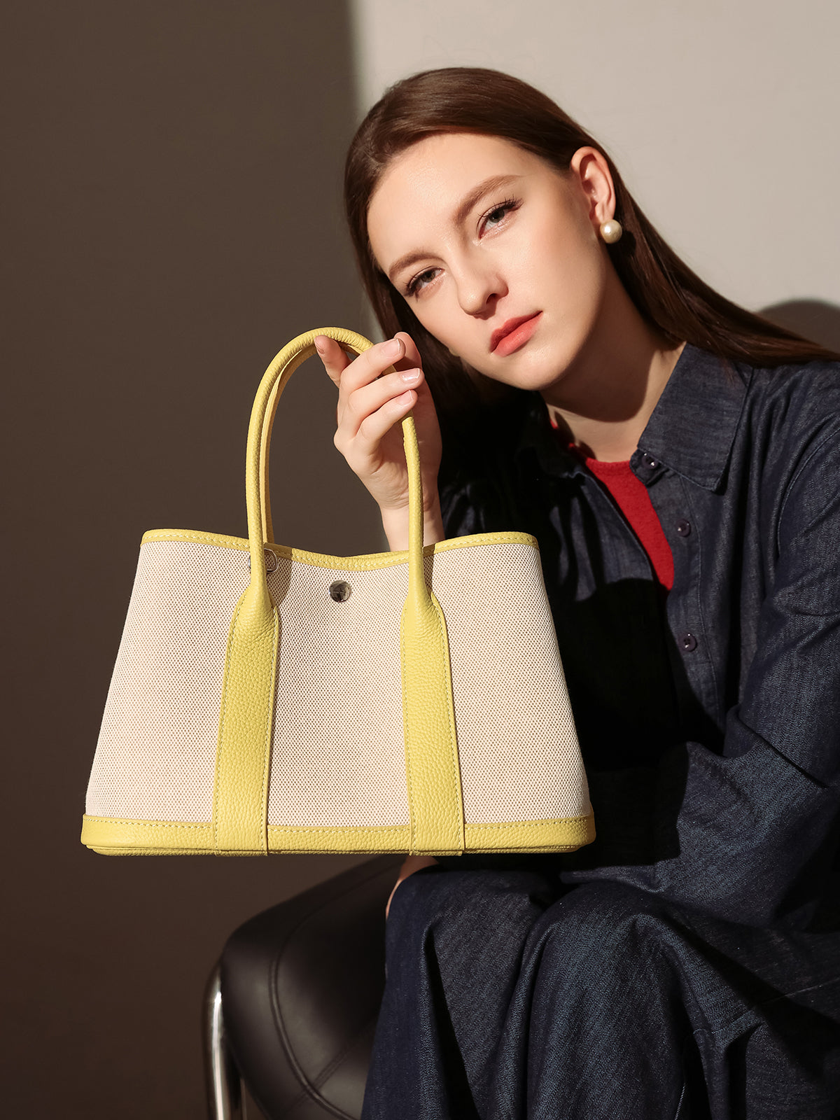 Botanical Canvas & Leather Garden Tote Bag - Yellow