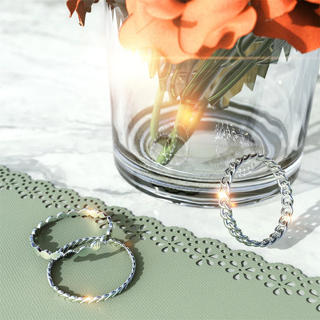Solid 925 Sterling Silver Curb Chain Link Stacking Ring