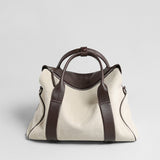 Canvas & Leather Curved-Top Satchel - Ivory
