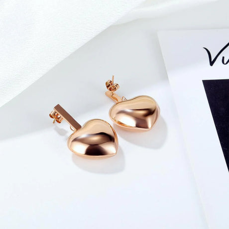 Bullion Gold Beating Heart Stud Earrings in Rose Gold