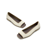 Colorblock Peep Toe Knit Flats - Ivory