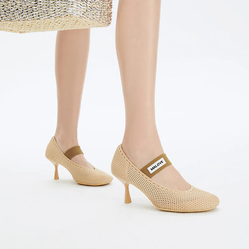 Fishnet Mary Jane Pumps - Beige