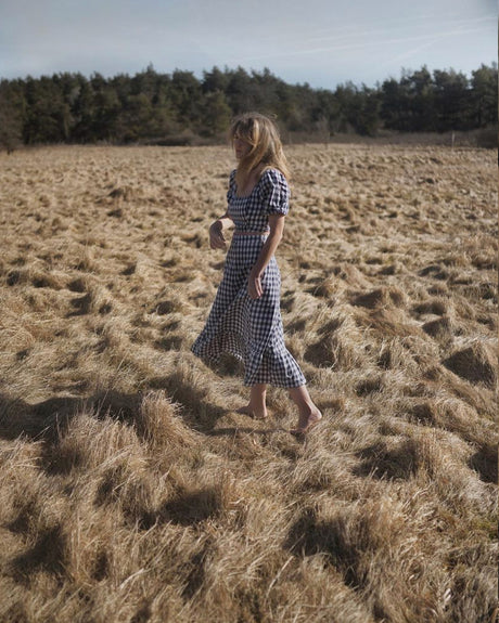 Amelius Mallee Linen Gingham Crop Top - Navy Check