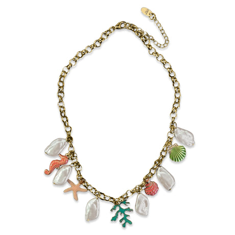 Bullion Gold Beaded Summer Sea Charm Gold Necklace