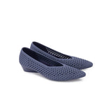 Heart Mesh Knit Pointed Toe Wedge Pumps - Indigo