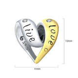 Solid 925 Sterling Silver Live Love Kiss Laugh Heart Pandora Inspired Charm