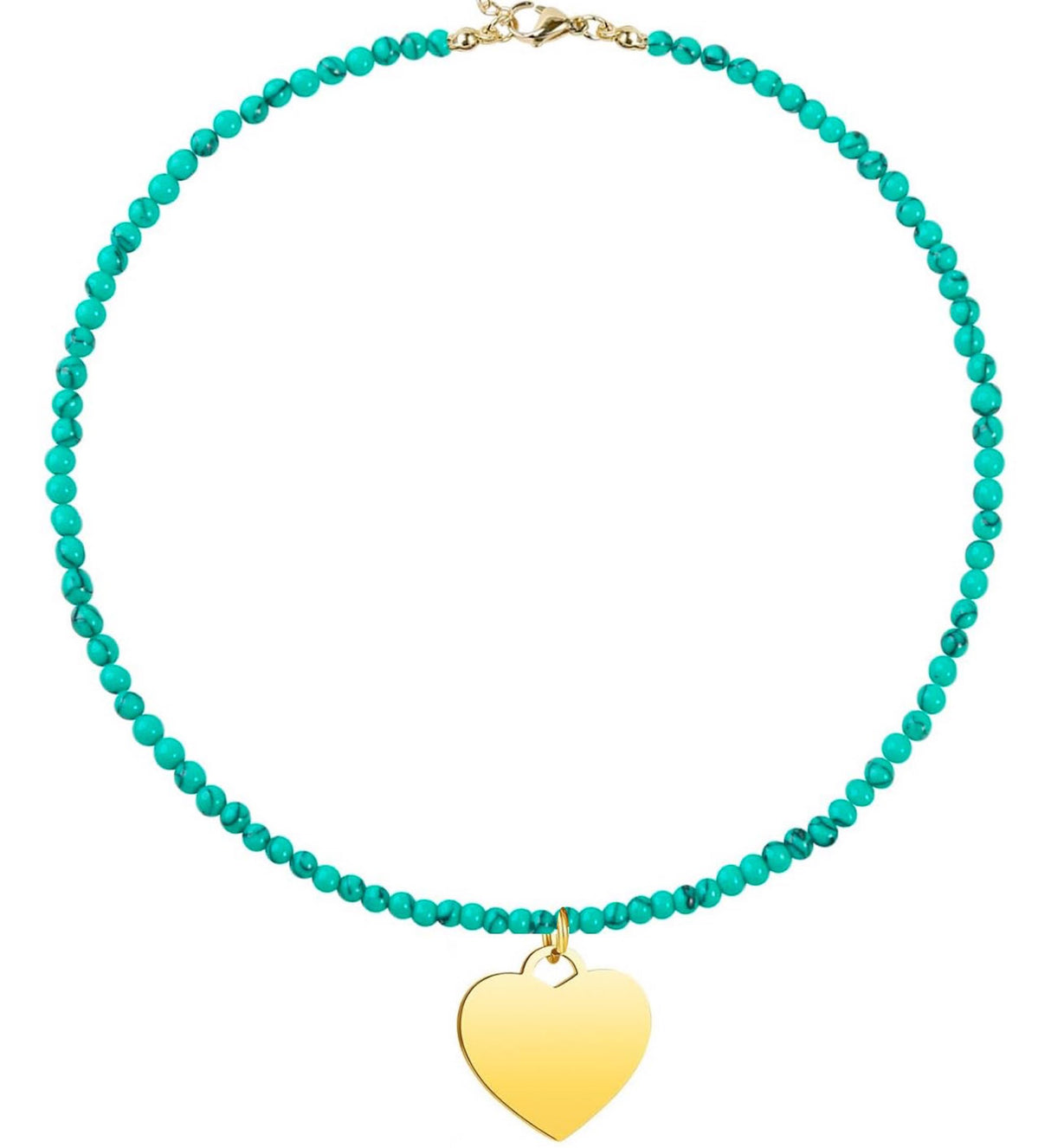 Liv Oliver 18K Gold Turquoise & Heart Charm Drop Necklace
