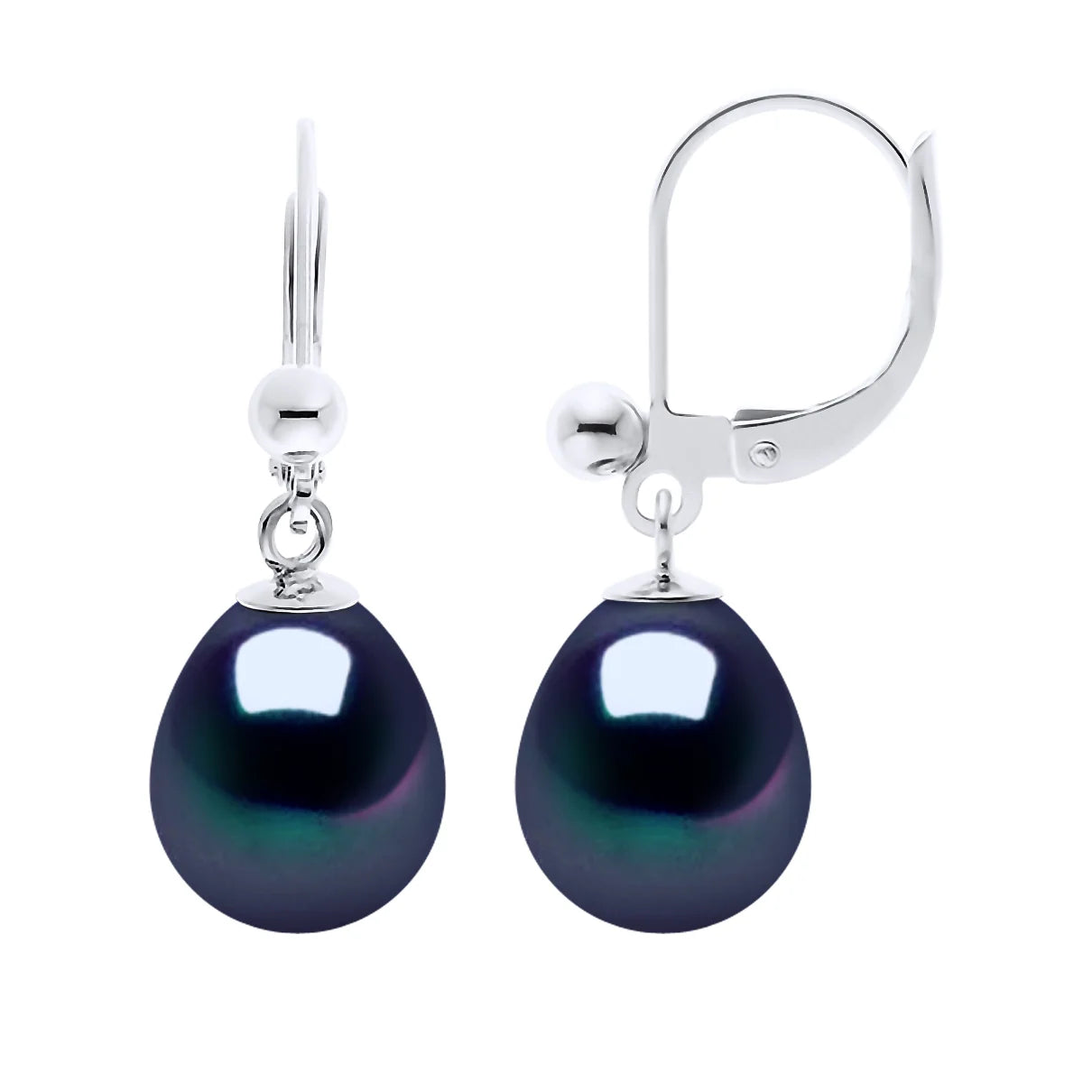 Drop Earrings Freshwater Pearl Black Sterling Silver 9-10mm